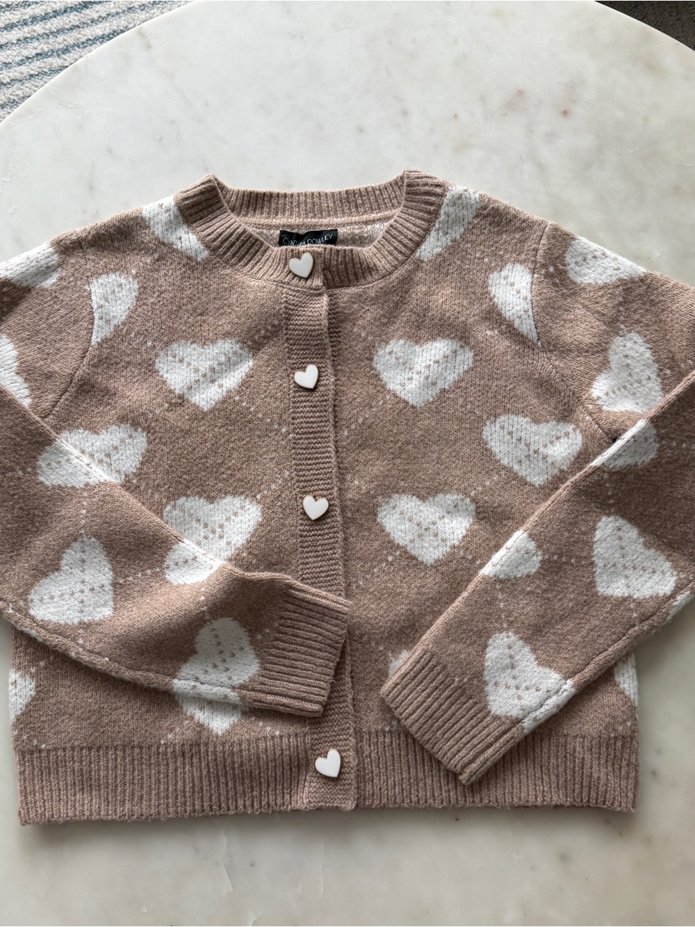 Cream Heart Print Cardigan Sweater -